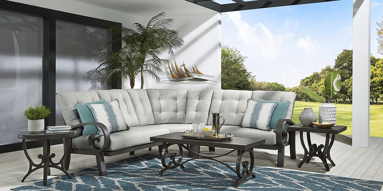 Bermuda Bay Aged Bronze 3 Pc Outdoor Sectional with Rollo Seafoam Cushions