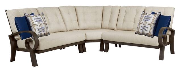 Bermuda Bay Aged Bronze Outdoor 3 Pc Sectional with Wren Cushions - Thumbnail - Image 1