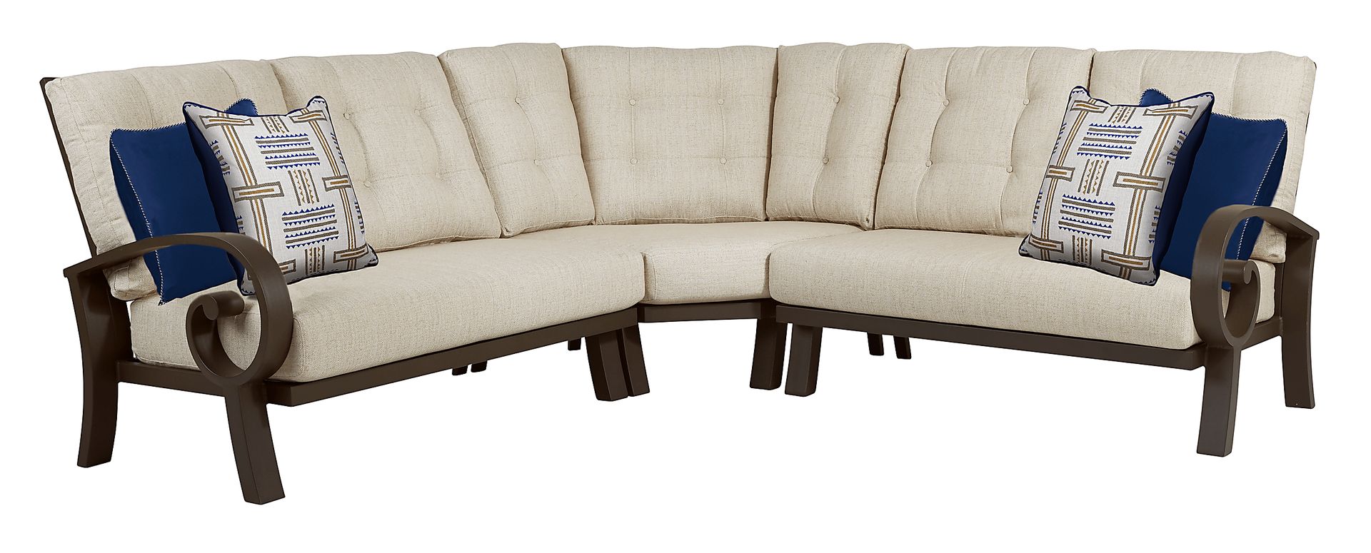 Bermuda Bay Aged Bronze Outdoor 3 Pc Sectional with Wren Cushions - Image 1