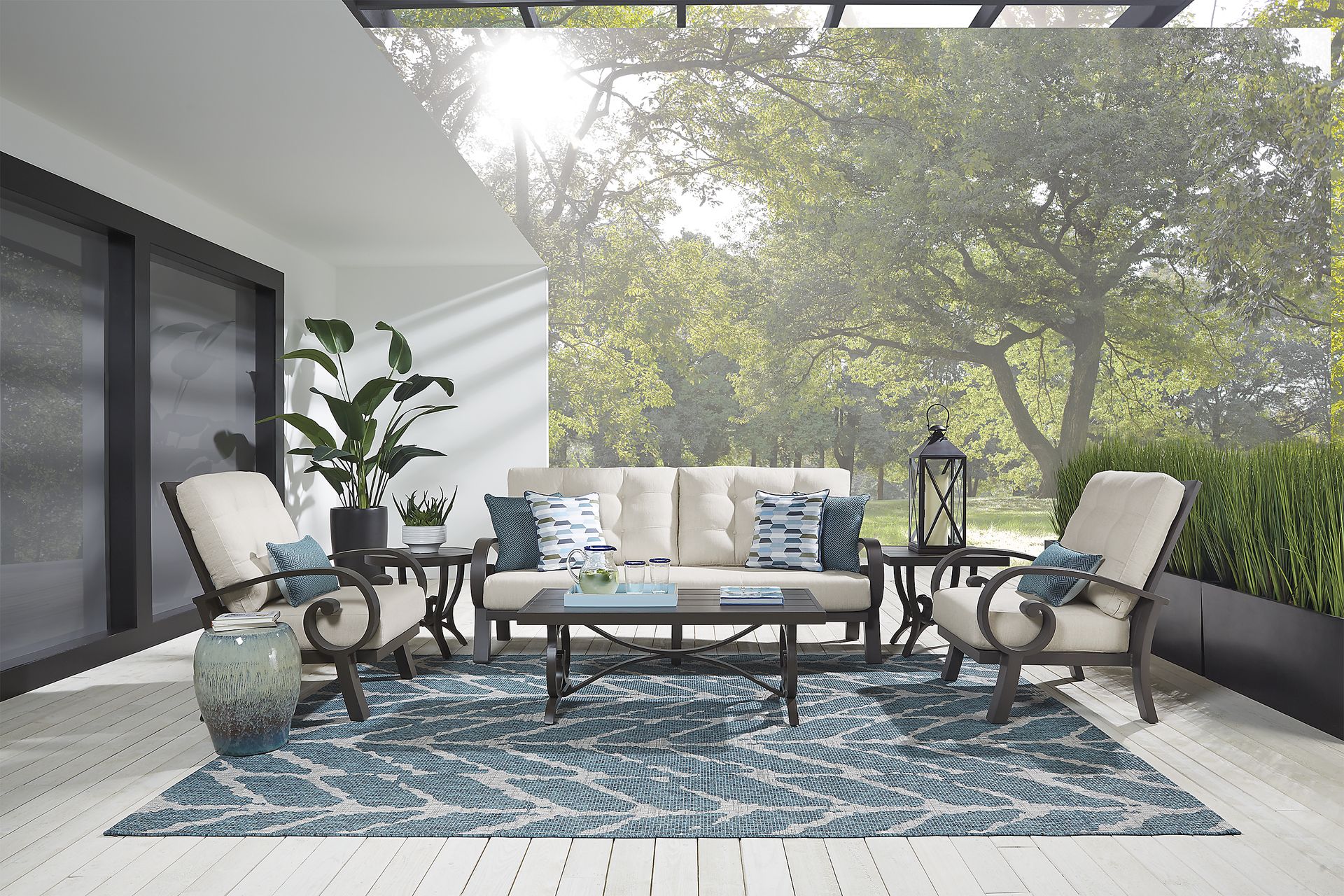 Bermuda Bay Aged Bronze Outdoor 4 Pc Seating Set with Parchment Cushions - Image 1