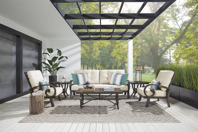 Bermuda Bay Aged Bronze Outdoor 4 Pc Seating Set with Parchment Cushions - Thumbnail - Image 1