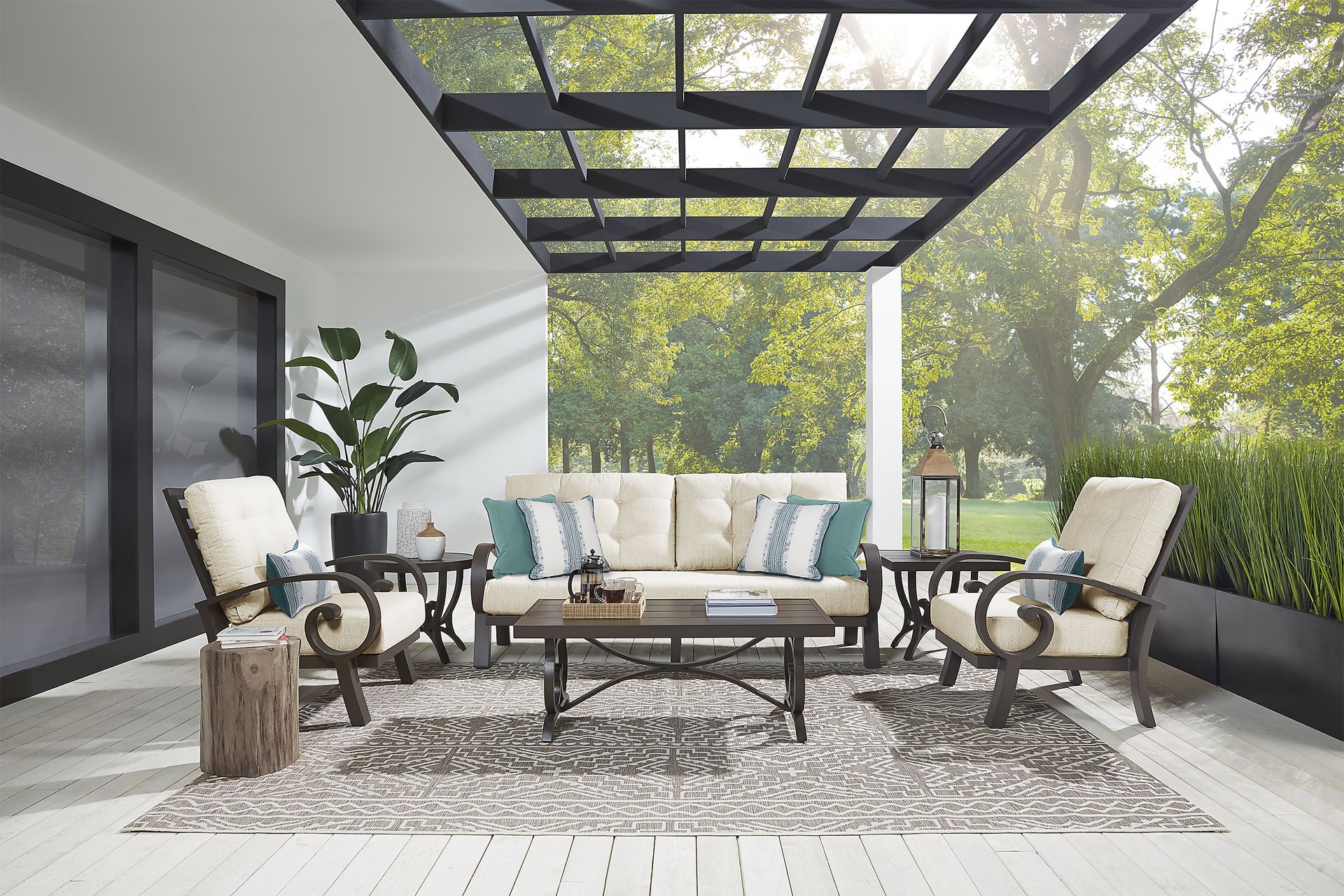 Bermuda Bay Aged Bronze Outdoor 4 Pc Seating Set with Parchment Cushions - Image 1