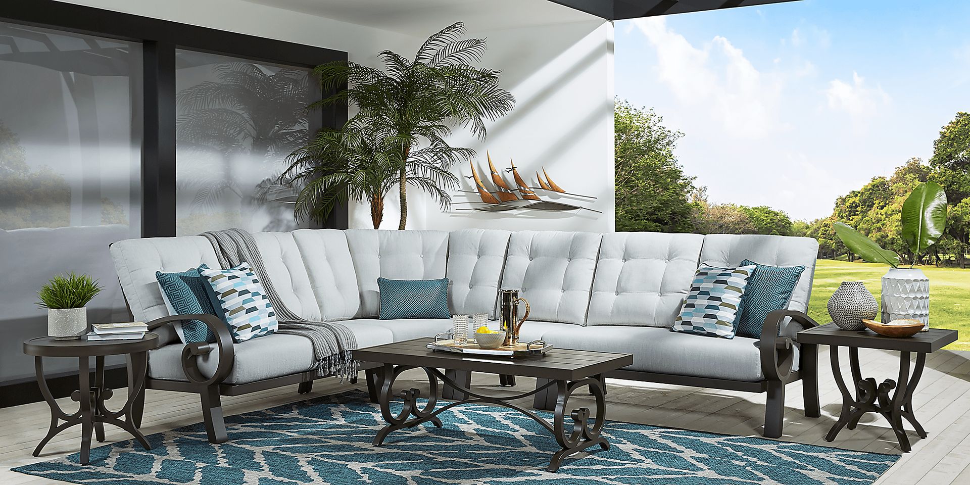Bermuda Bay Aged Bronze Outdoor 4 Pc Sectional with Seafoam Cushions - Image 2