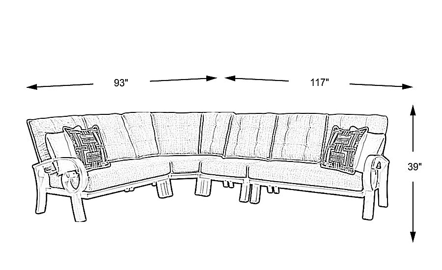 Bermuda Bay Aged Bronze Outdoor 4 Pc Sectional with Straw Cushions