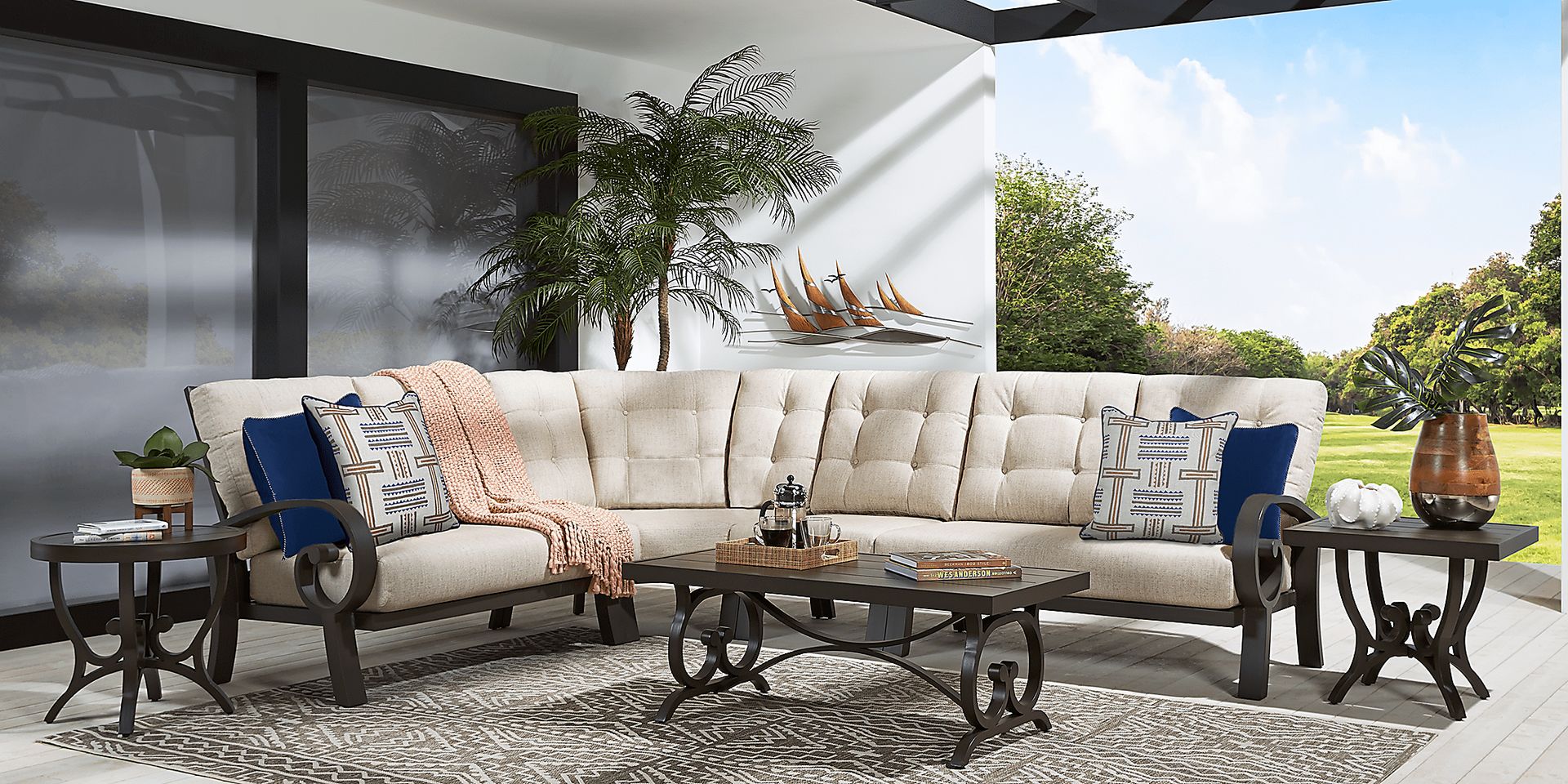 Bermuda Bay Aged Bronze Outdoor 4 Pc Sectional with Wren Cushions - Image 2