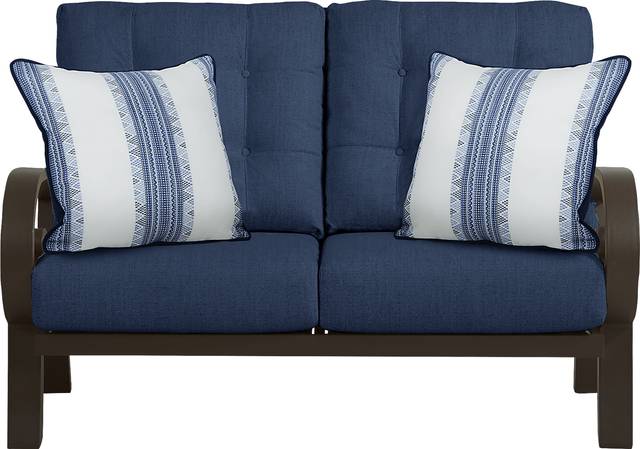 Bermuda Bay Aged Bronze Outdoor Loveseat with Ink Cushions - Thumbnail - Image 1