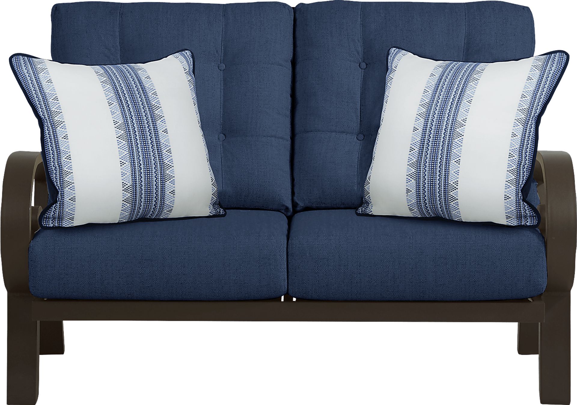 Bermuda Bay Aged Bronze Outdoor Loveseat with Ink Cushions - Image 1