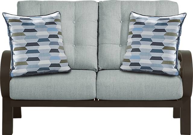 Bermuda Bay Aged Bronze Outdoor Loveseat with Seafoam Cushions - Thumbnail - Image 2