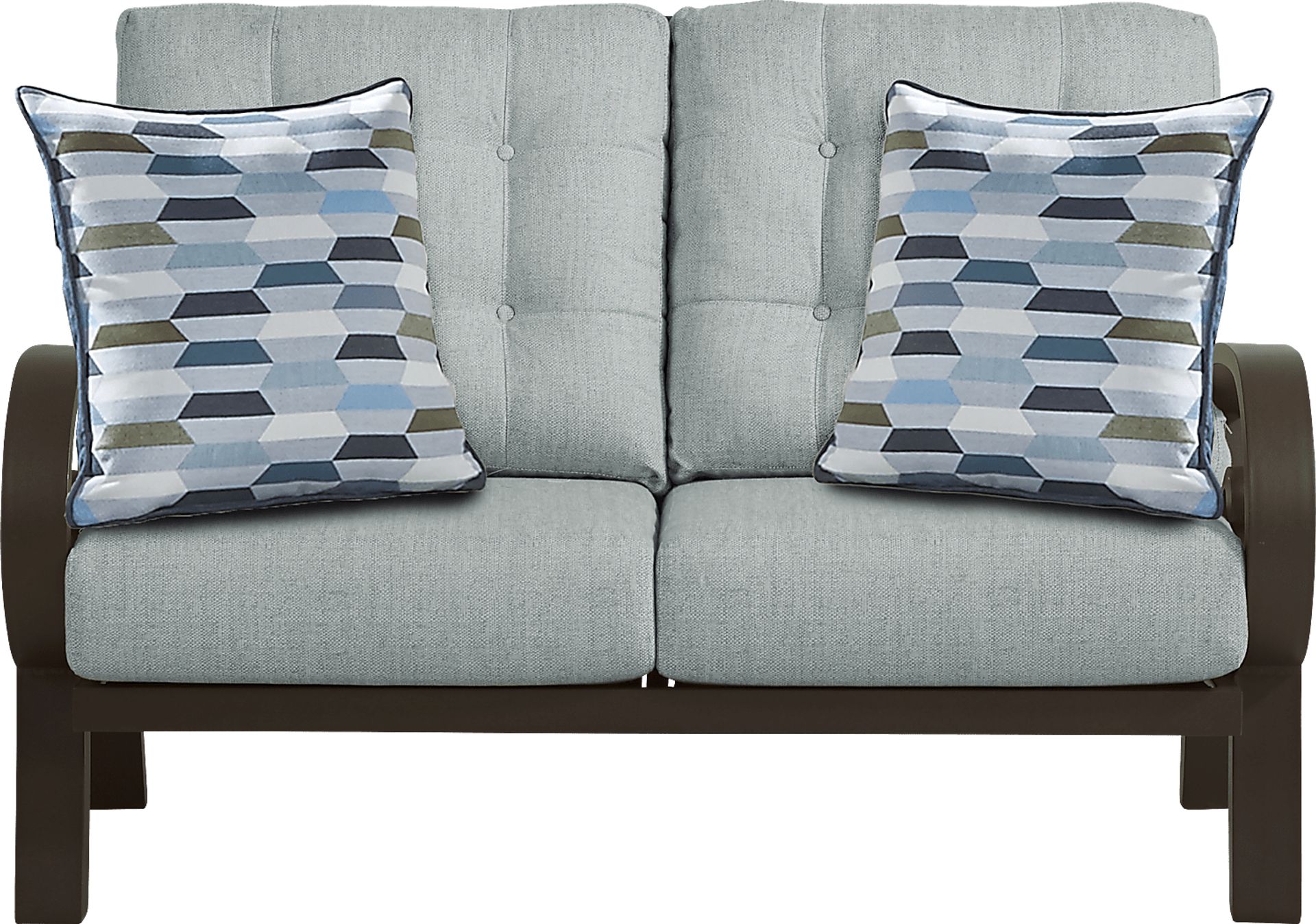 Bermuda Bay Aged Bronze Outdoor Loveseat with Seafoam Cushions - Image 2