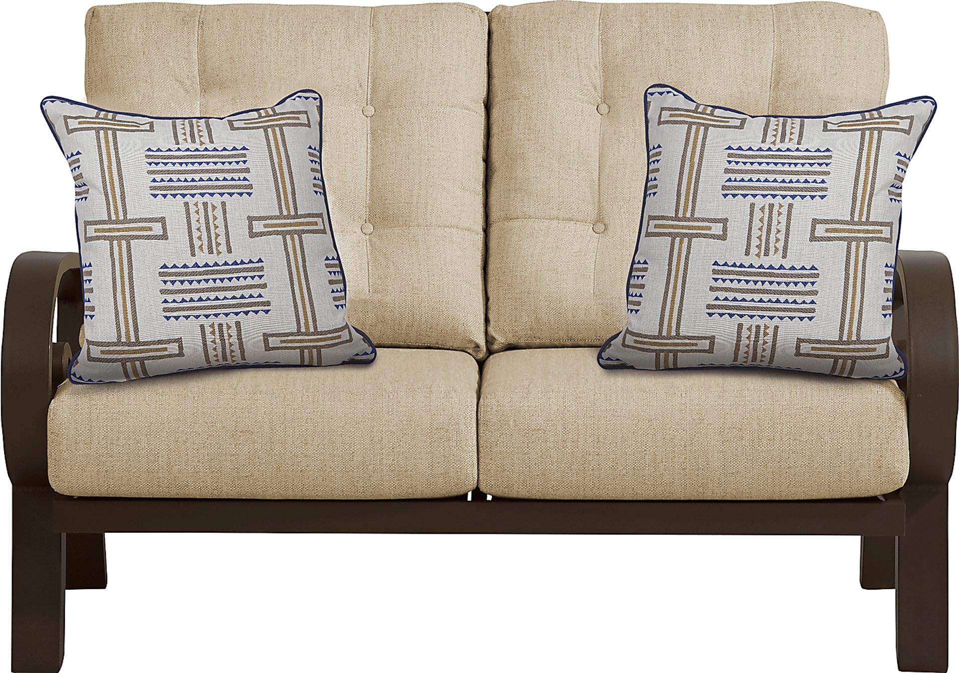 Bermuda Bay Aged Bronze Outdoor Loveseat with Straw Cushions - Image 2