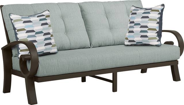 Bermuda Bay Aged Bronze Outdoor Sofa with Seafoam Cushions - Thumbnail - Image 1