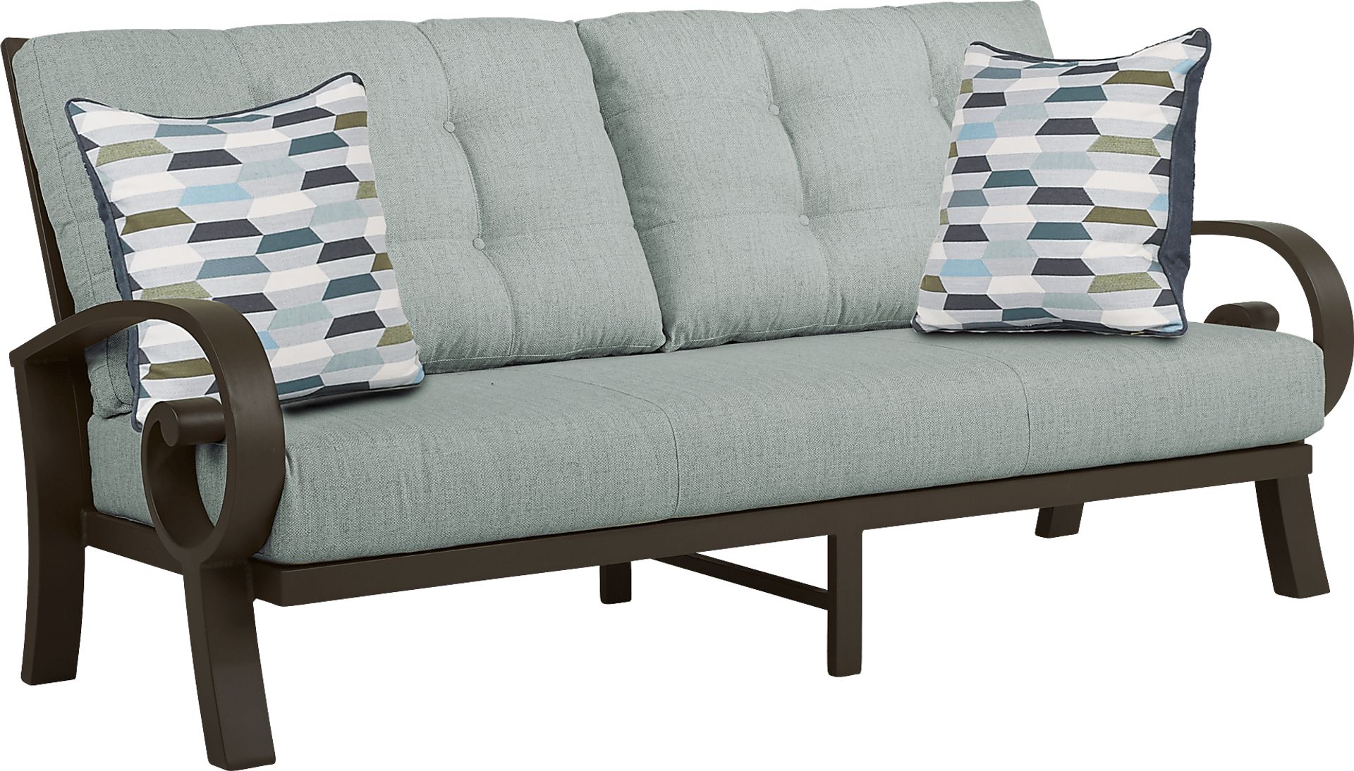 Bermuda Bay Aged Bronze Outdoor Sofa with Seafoam Cushions - Image 1