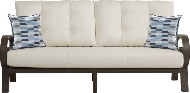Bermuda Bay Aged Bronze Outdoor Sofa with Parchment Cushions - Thumbnail - Image 2
