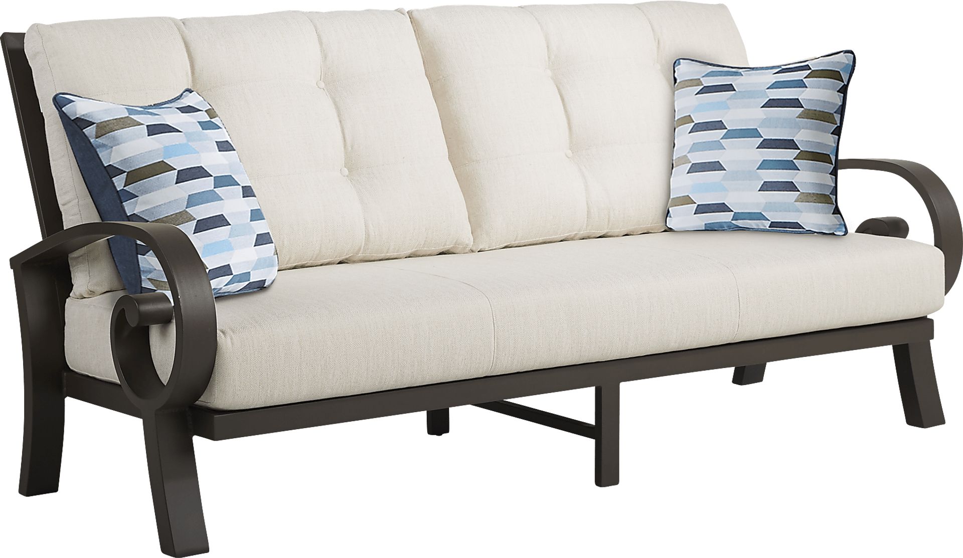 Bermuda Bay Aged Bronze Outdoor Sofa with Parchment Cushions - Image 1