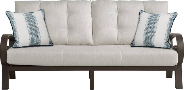 Bermuda Bay Aged Bronze Outdoor Sofa with Rollo Linen Cushions - Thumbnail - Image 1