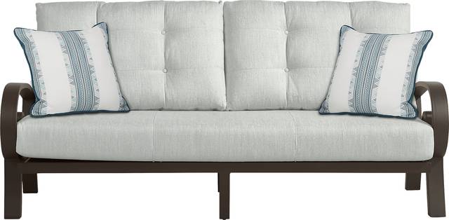 Bermuda Bay Aged Bronze Outdoor Sofa with Rollo Mist Cushions - Thumbnail - Image 1