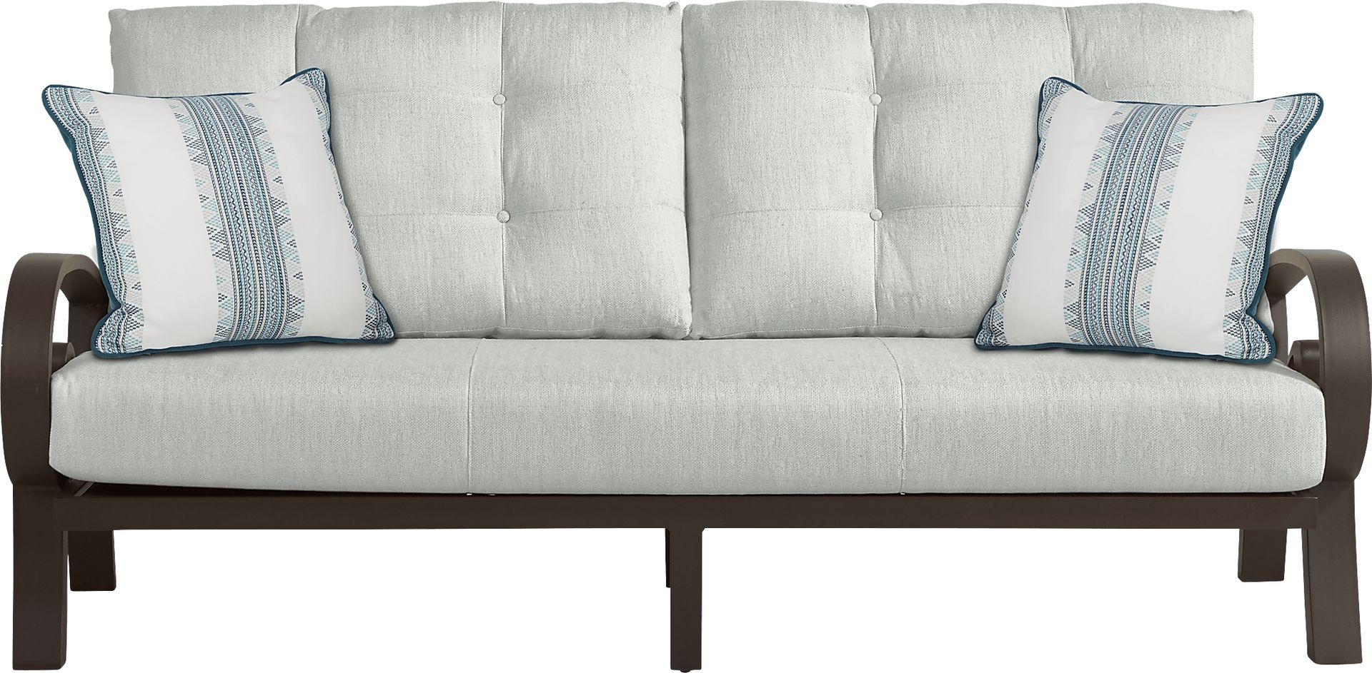 Bermuda Bay Aged Bronze Outdoor Sofa with Rollo Mist Cushions - Image 1