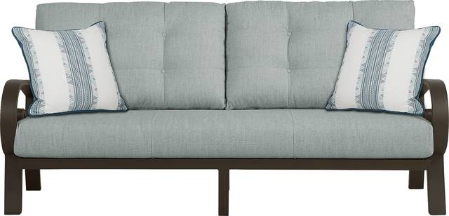 Bermuda Bay Aged Bronze Outdoor Sofa with Mist Cushions - Thumbnail - Image 1