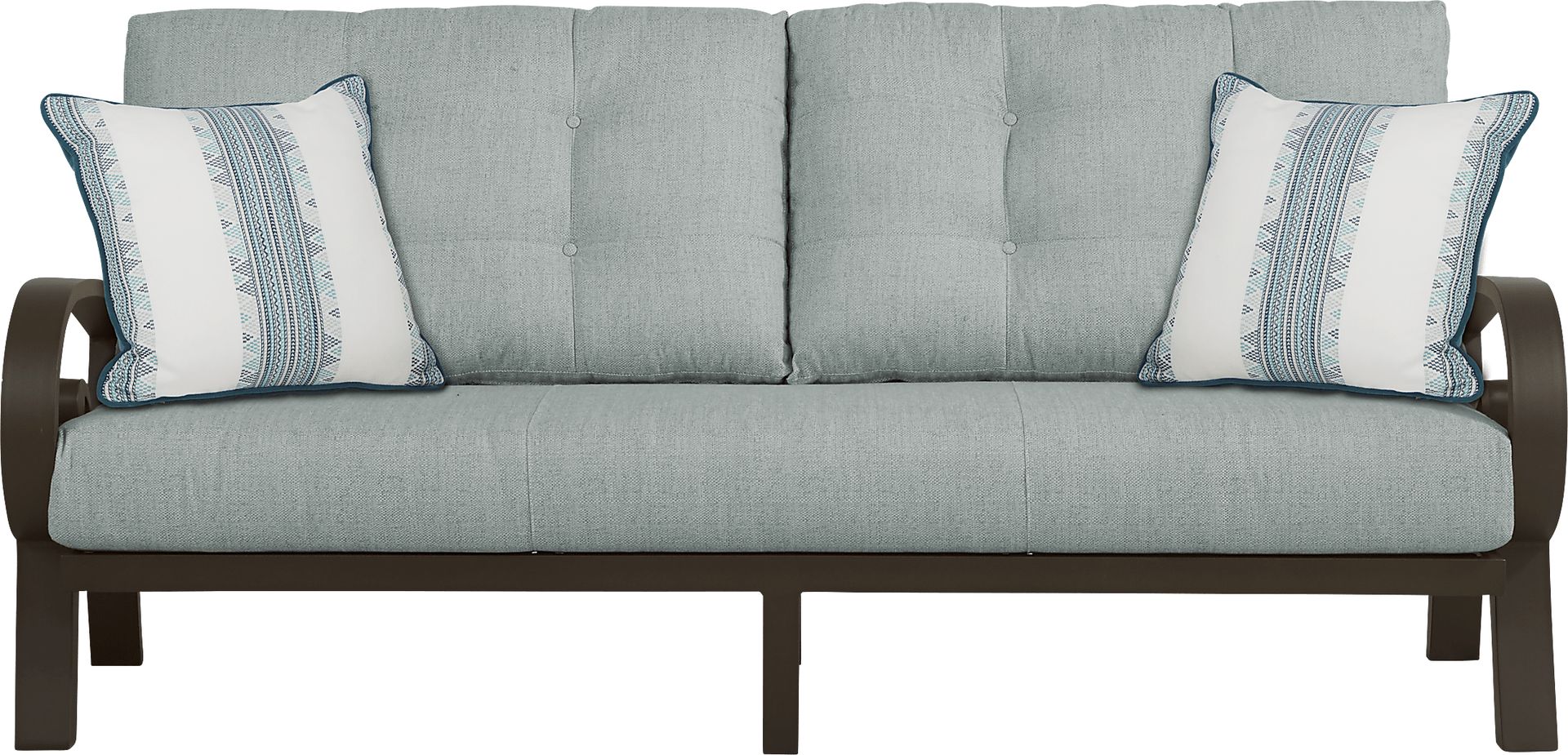 Bermuda Bay Aged Bronze Outdoor Sofa with Mist Cushions - Image 1
