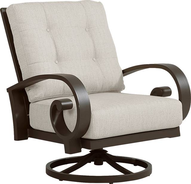 Bermuda Bay Aged Bronze Outdoor Swivel Chair with Rollo Linen Cushions - Thumbnail - Image 1