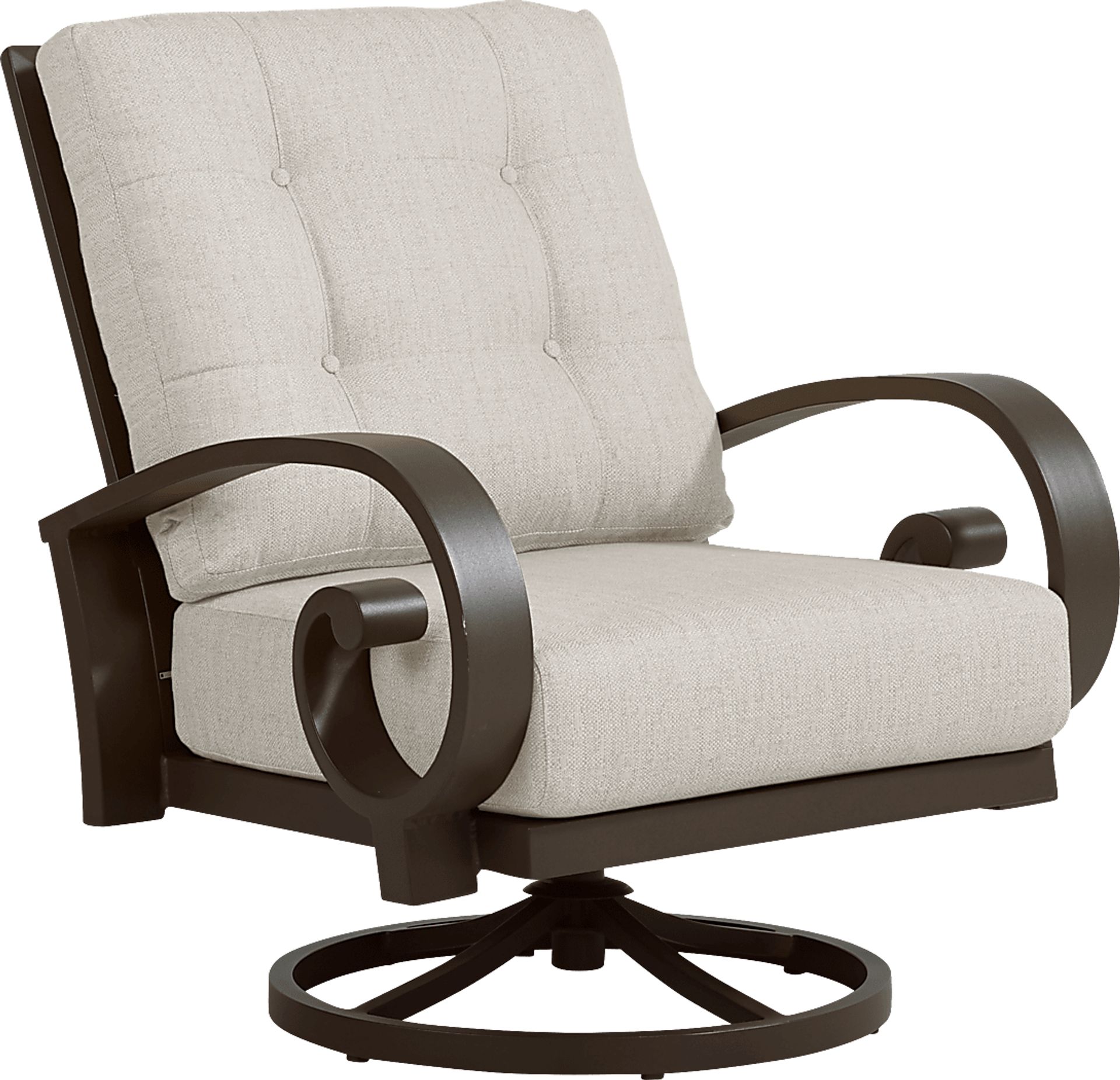Bermuda Bay Aged Bronze Outdoor Swivel Chair with Rollo Linen Cushions - Image 1
