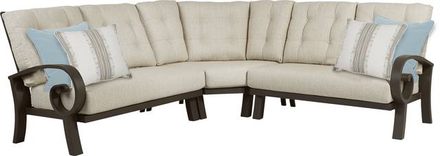 Bermuda Bay Aged Bronze 3 Pc Outdoor Sectional with Wren Cushions - Thumbnail - Image 1