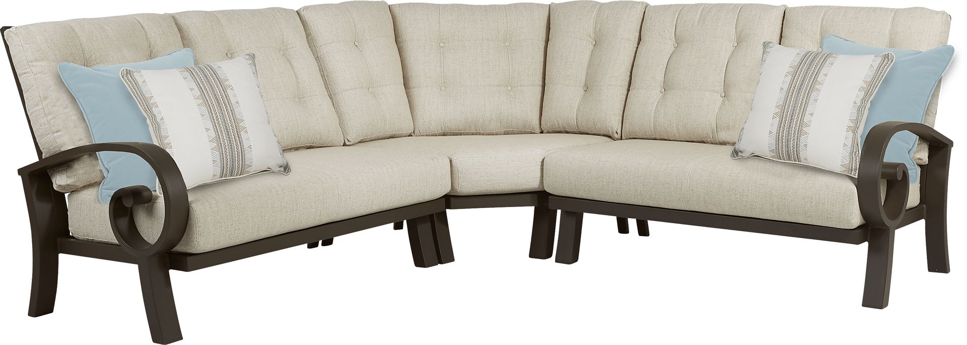Bermuda Bay Aged Bronze 3 Pc Outdoor Sectional with Wren Cushions - Image 1