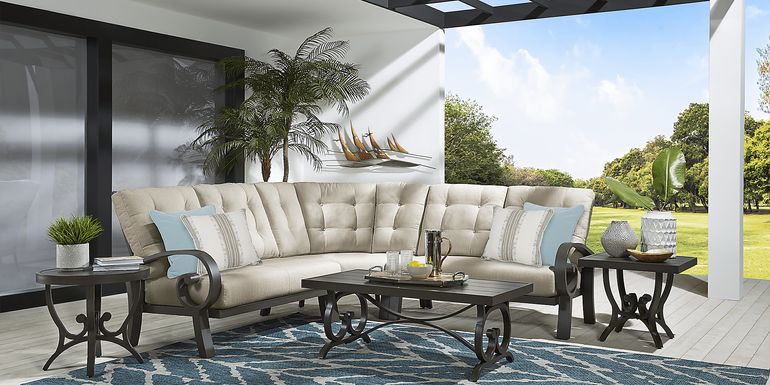 Bermuda Bay Aged Bronze 3 Pc Outdoor Sectional with Wren Cushions