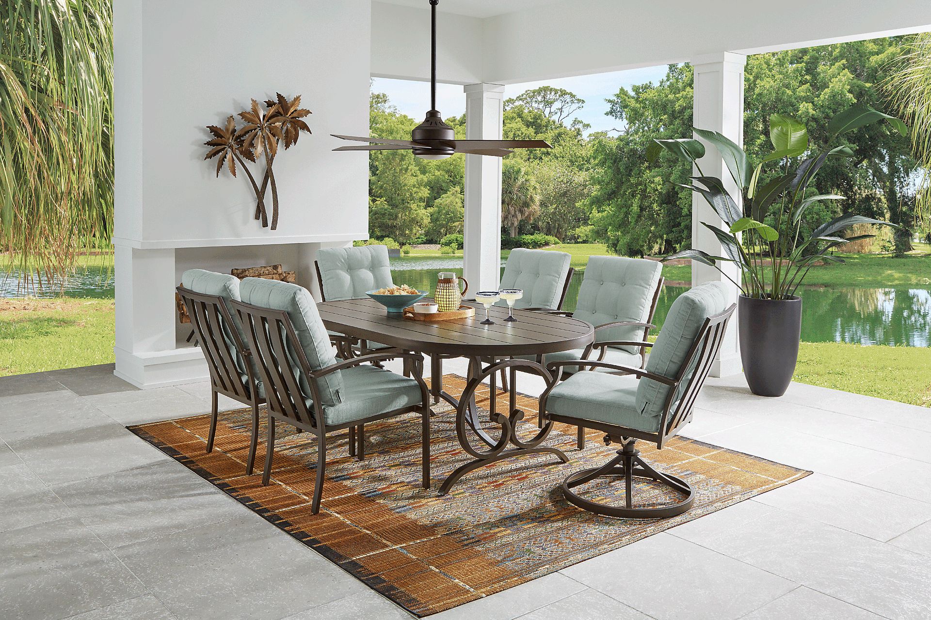 Lake Breeze Aged Bronze Outdoor Dining Chair with Mist Cushions - Image 2