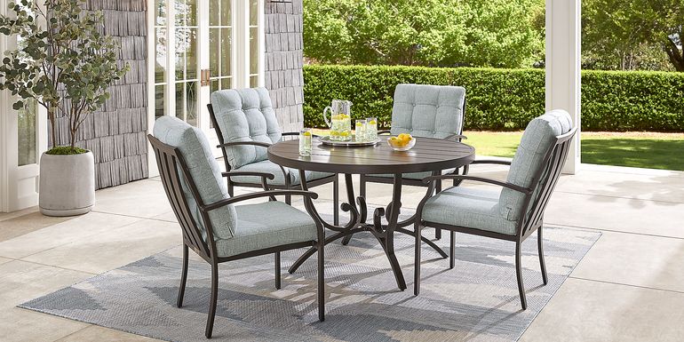 Bermuda Breeze Aged Bronze 5 Pc Round Outdoor Dining Set with Seafoam Cushions