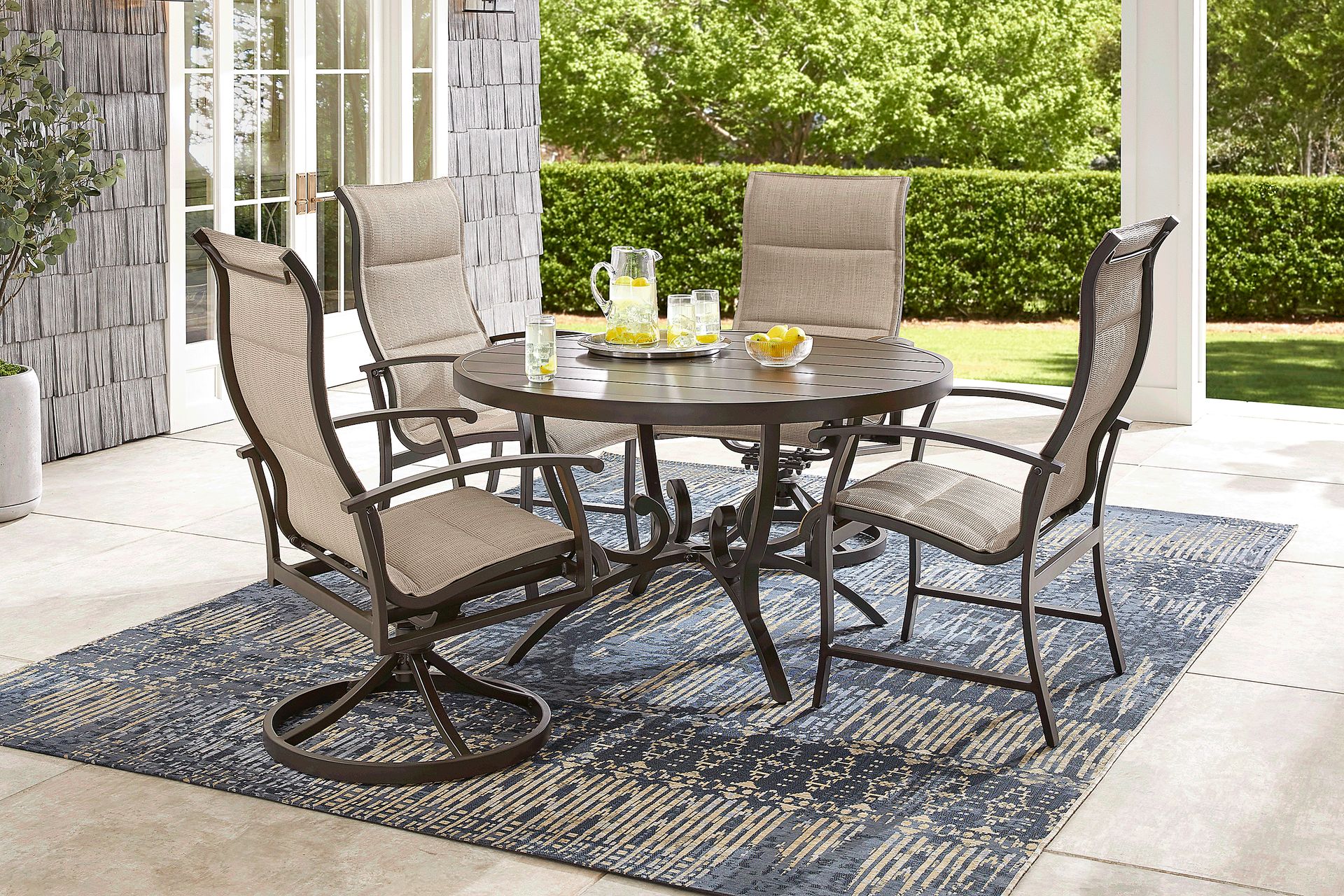 Lake Breeze Aged Bronze 5 Pc Round Outdoor Dining Set with Sling Chairs - Image 1