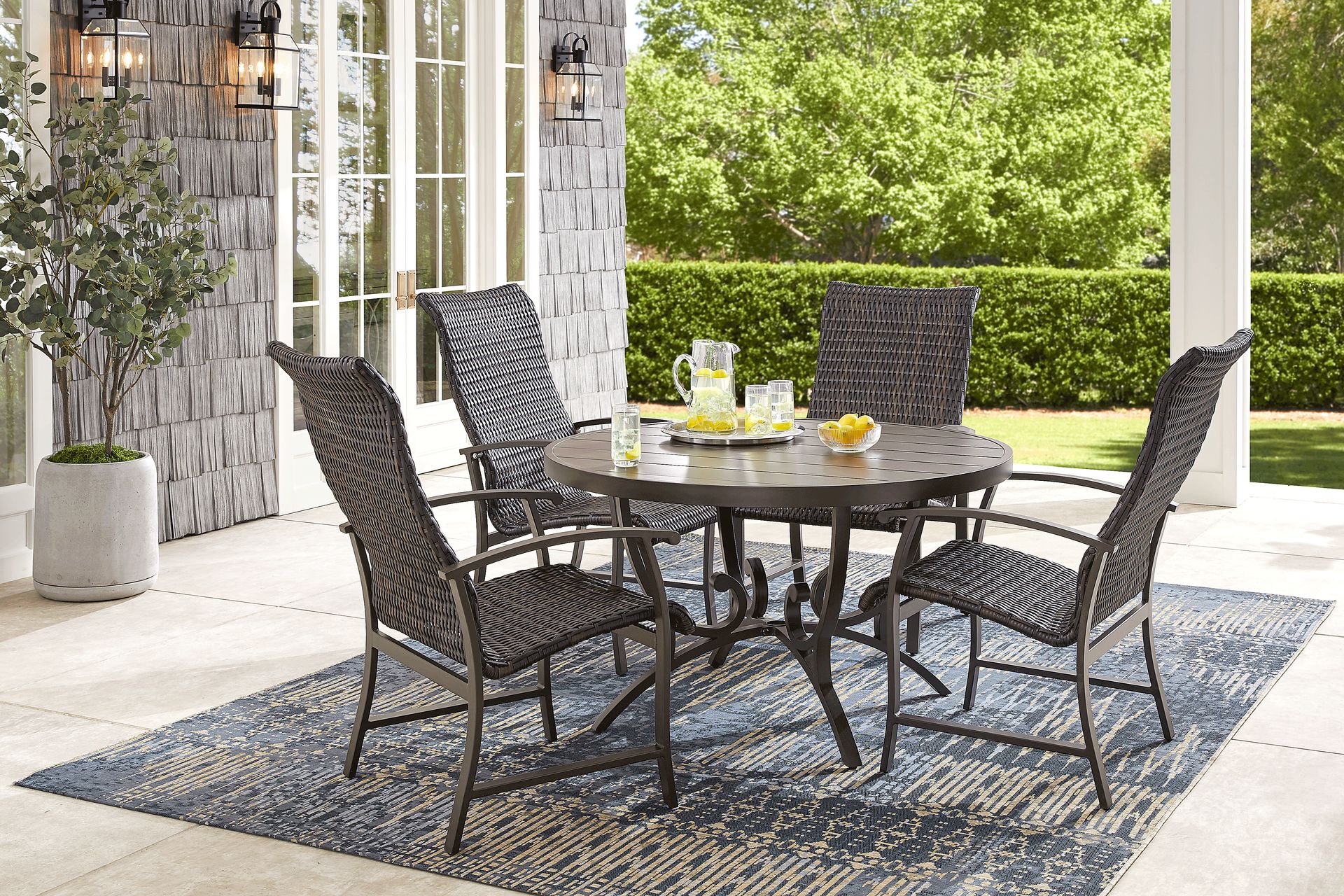 Lake Breeze Aged Bronze 5 Pc Round Outdoor Dining Set with Wicker Chairs - Image 1