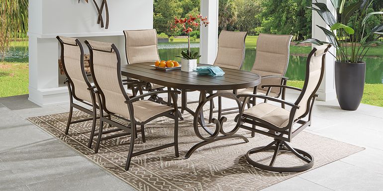 Bermuda Breeze Aged Bronze 7 Pc Outdoor 78 in. Oval Dining Set with Sling Chairs