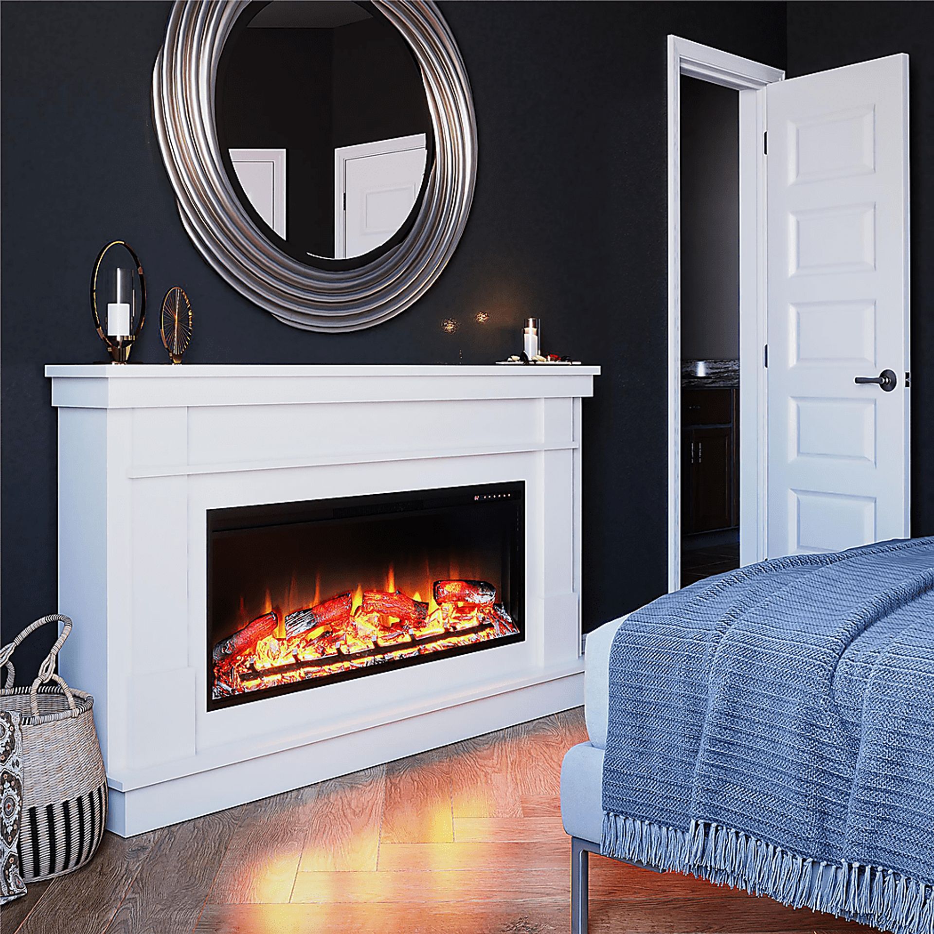 Bernd White 64 in. Console with Electric Fireplace - Image 2