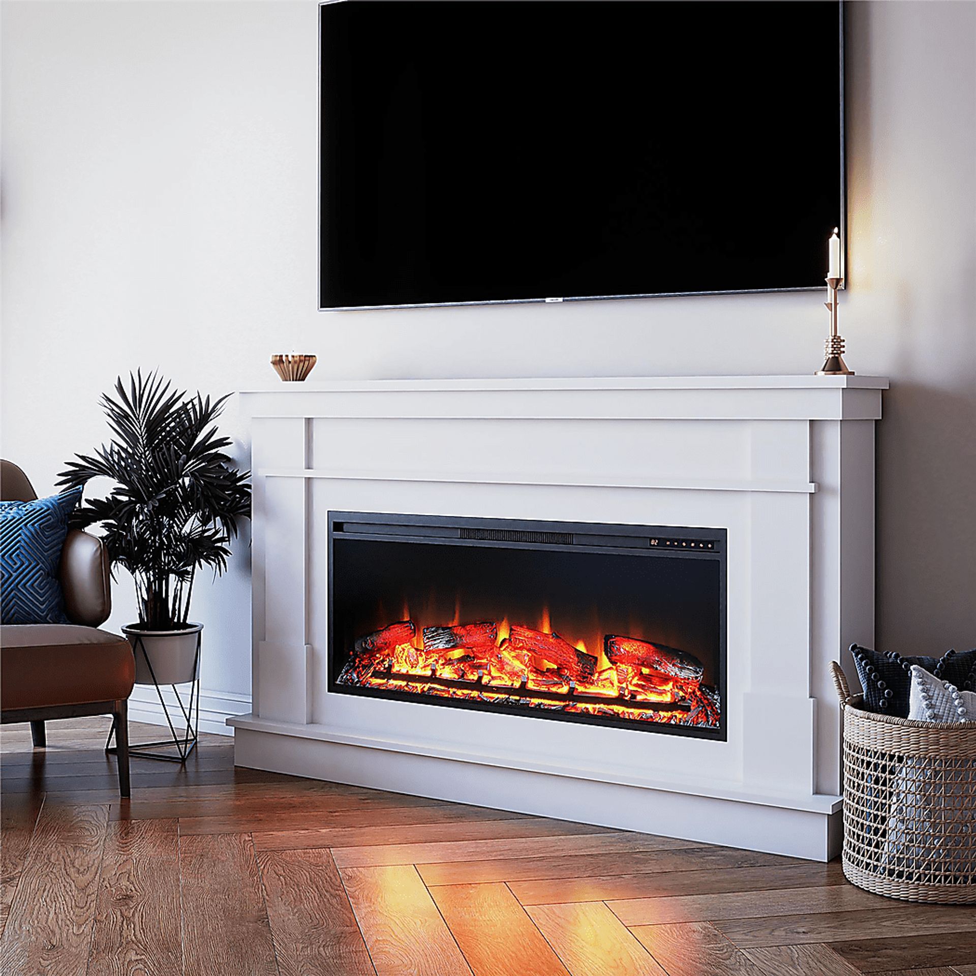 Bernd White 64 in. Console with Electric Fireplace - Image 6