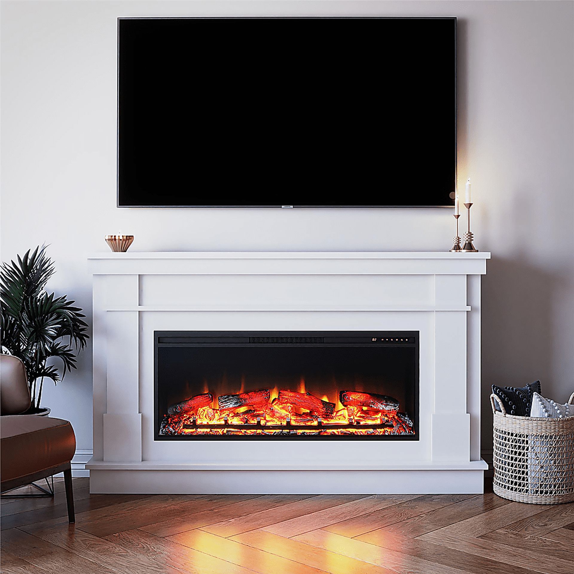 Bernd White 64 in. Console with Electric Fireplace - Image 7