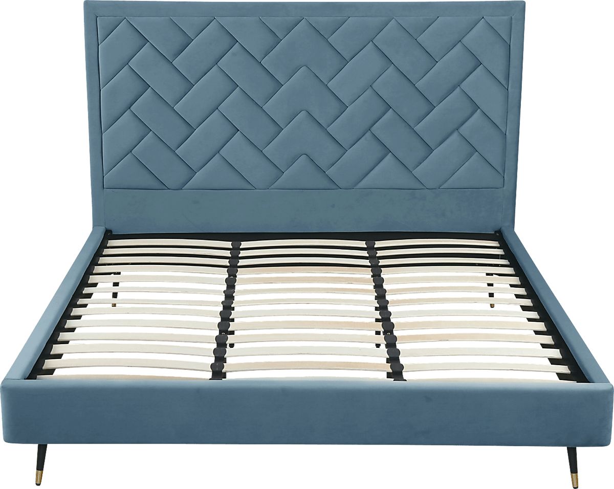 Bevra Blue Velvet Plush King Bed | Rooms to Go
