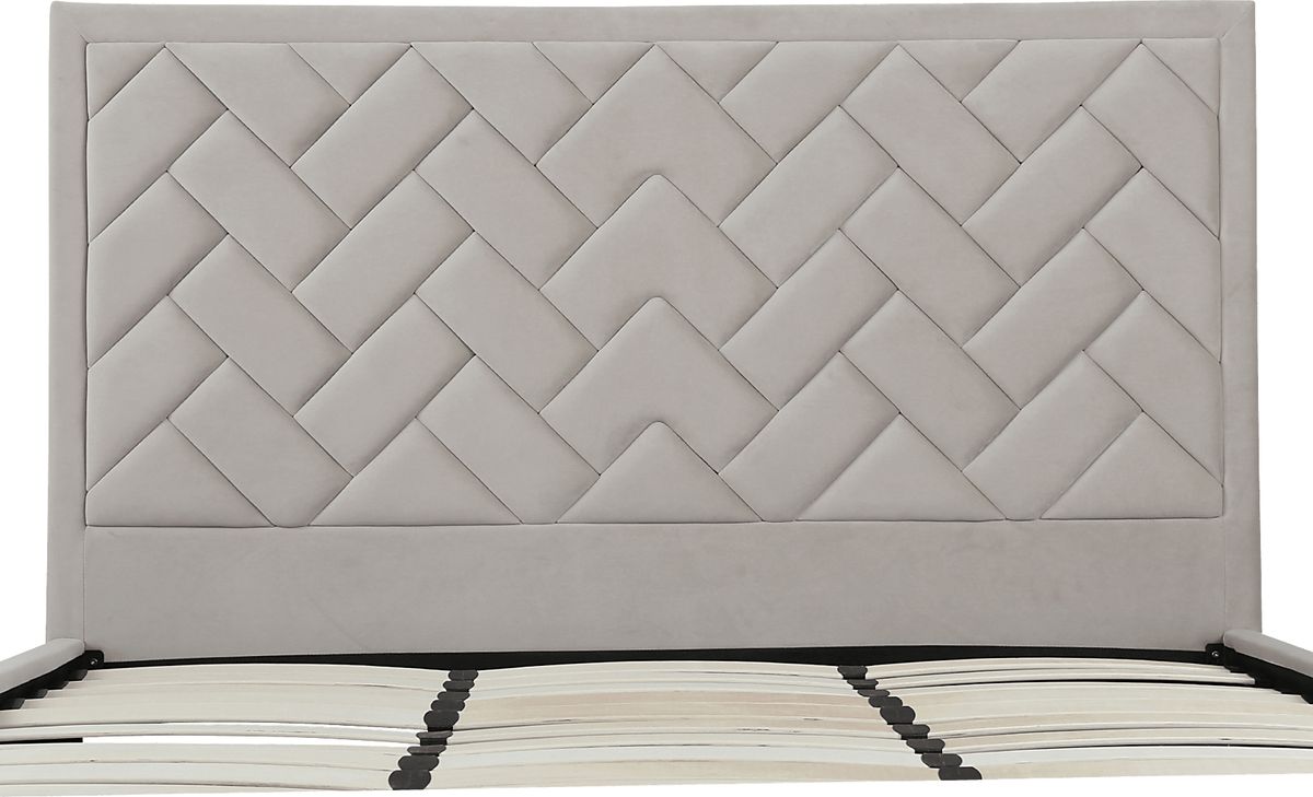 Bevra Light Gray Velvet Plush King Bed | Rooms to Go