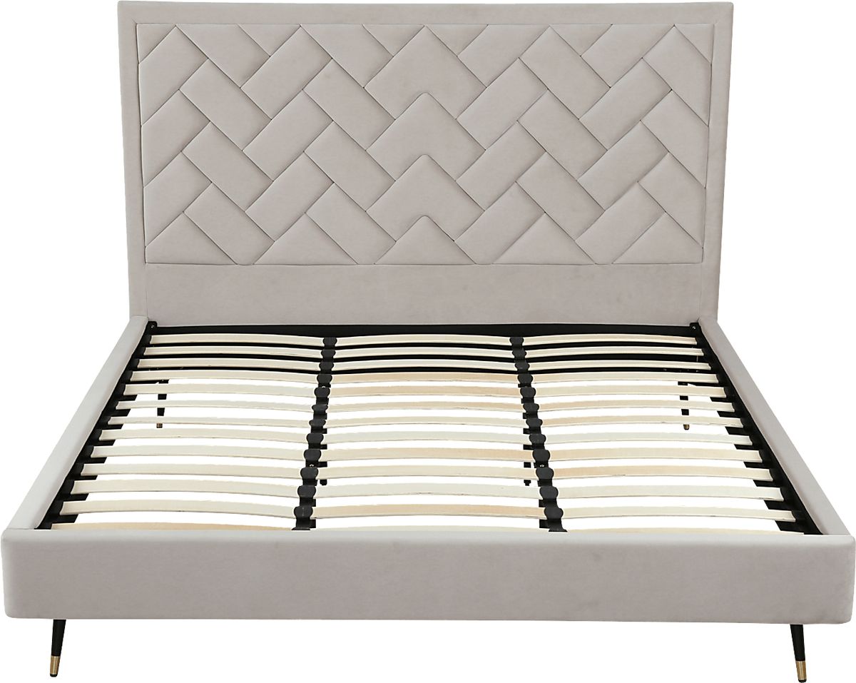 Bevra Light Gray Velvet Plush King Bed | Rooms to Go