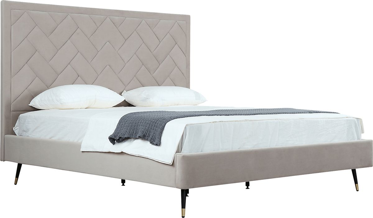 Bevra Light Gray Velvet Plush King Bed | Rooms to Go