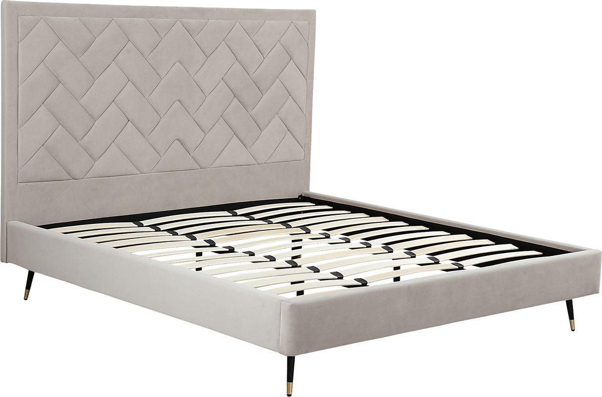 Bevra Light Gray Velvet Plush King Bed | Rooms to Go