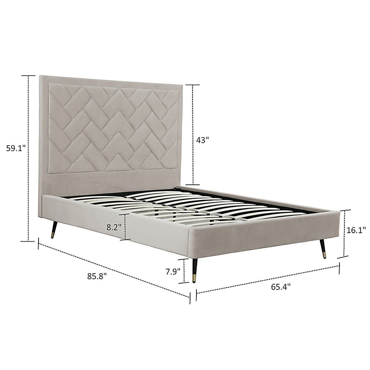 Bevra Light Gray Velvet Plush Queen Bed | Rooms to Go