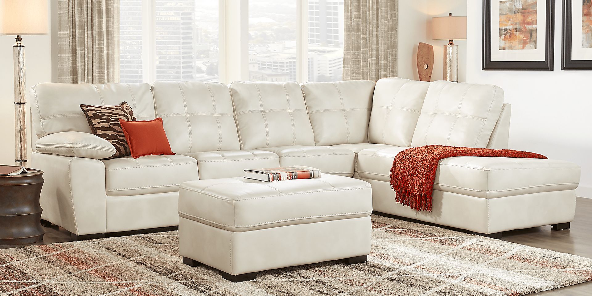 Bexley Square Cream 6 Pc Sectional Living Room Plus HDTV - Image 1