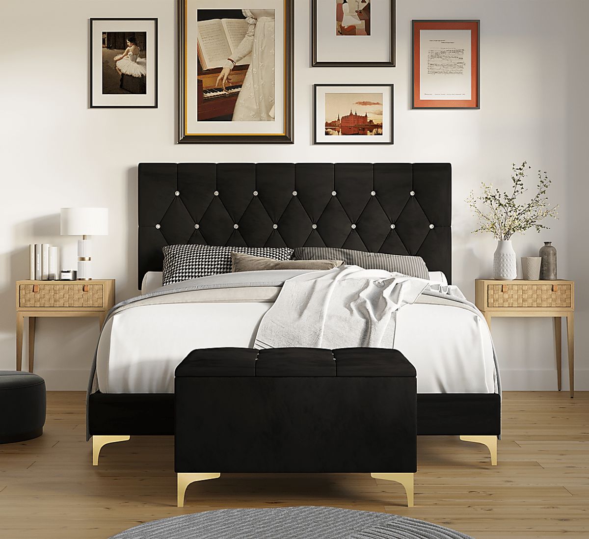 Bickley Black Black,Colors Polyester Fabric Full Bed W/ Bench | Rooms to Go
