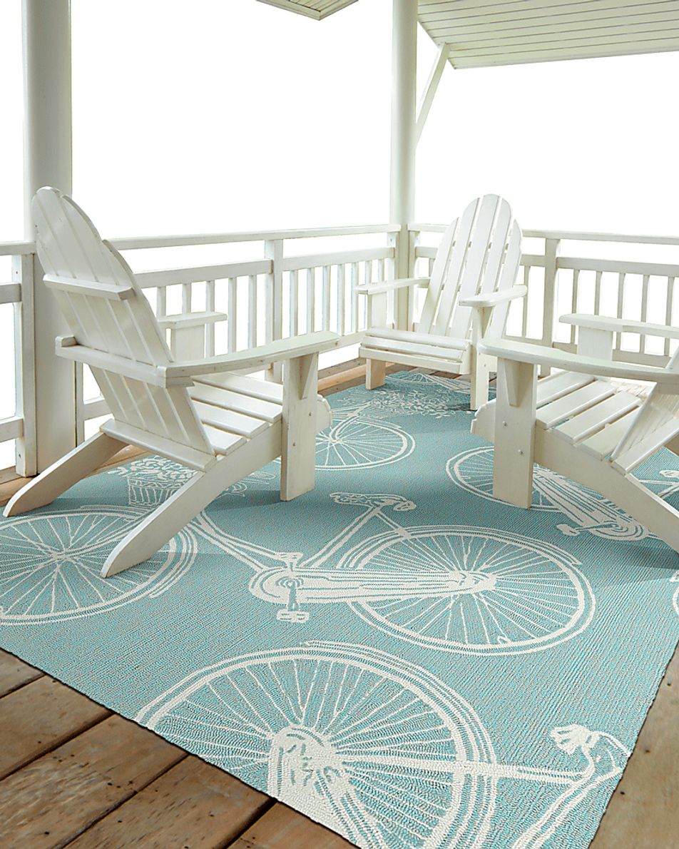 Bicycle Adventure Blue 7'6 x 9' Indoor/Outdoor Rug