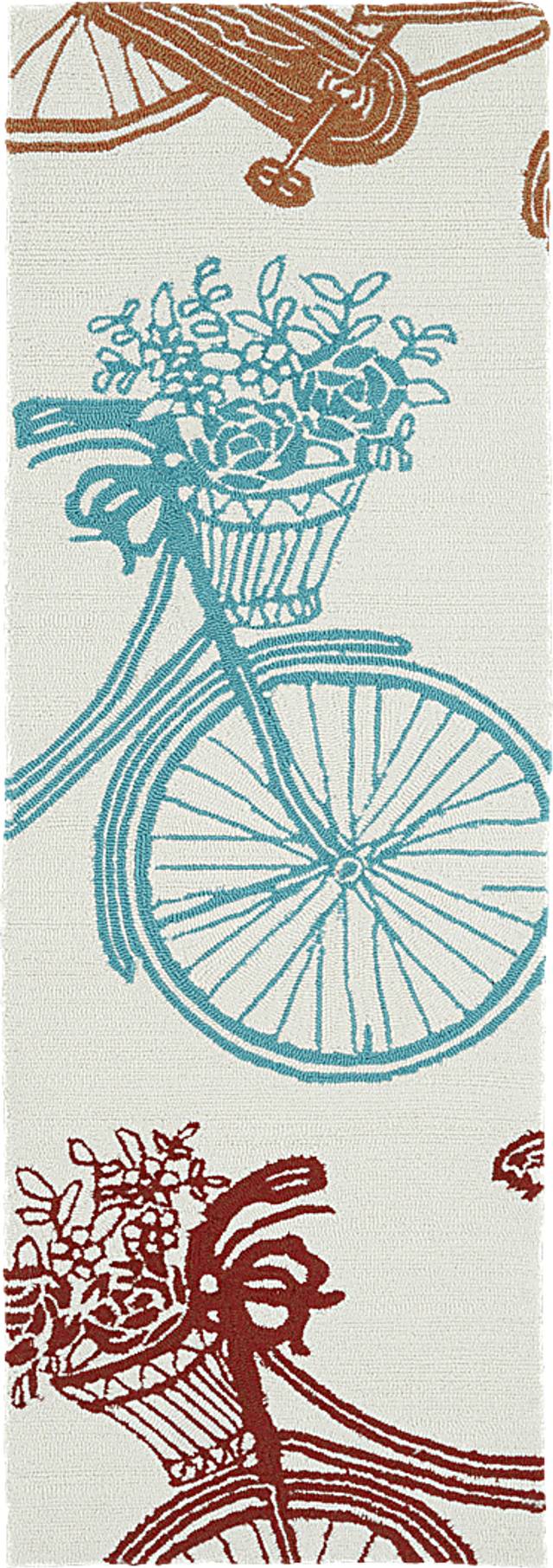 Bicycle Adventure Ivory 2' x 6' Indoor/Outdoor Rug - Thumbnail - Image 1