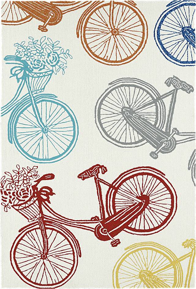 Bicycle Adventure Ivory 3' x 5' Indoor/Outdoor Rug - Thumbnail - Image 1