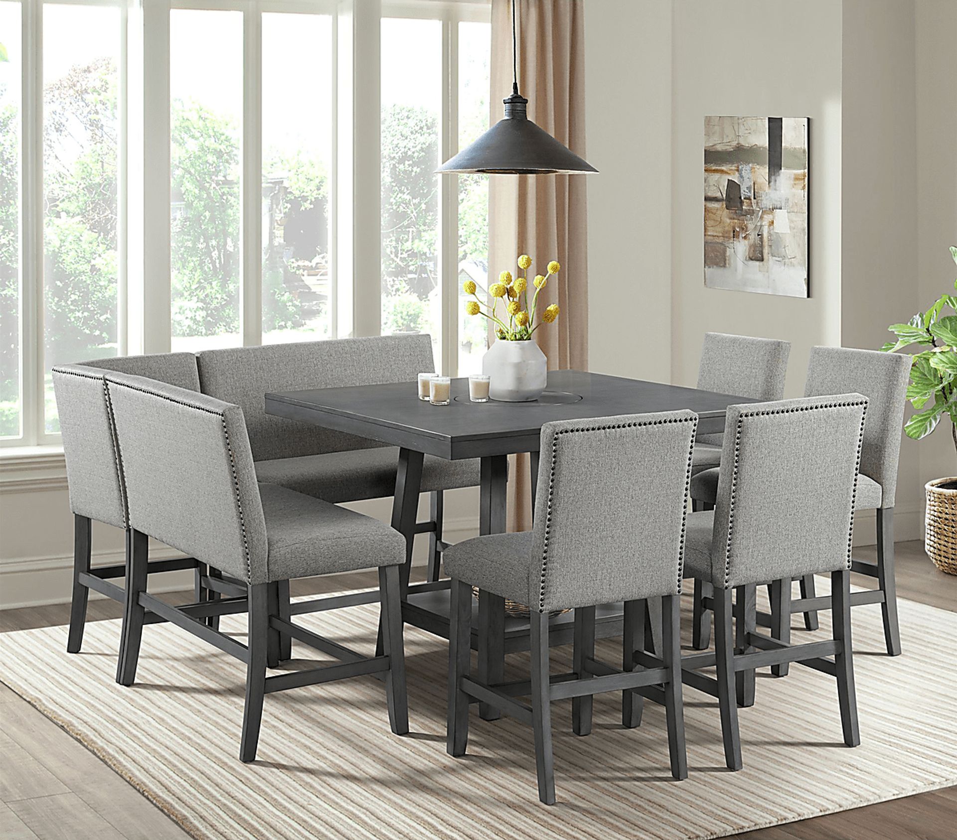 Binebtat Gray Counter Height Corner Bench - Image 2
