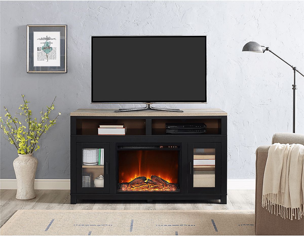 Bingen Black Black,Colors 54 in. Console With Electric Fireplace ...