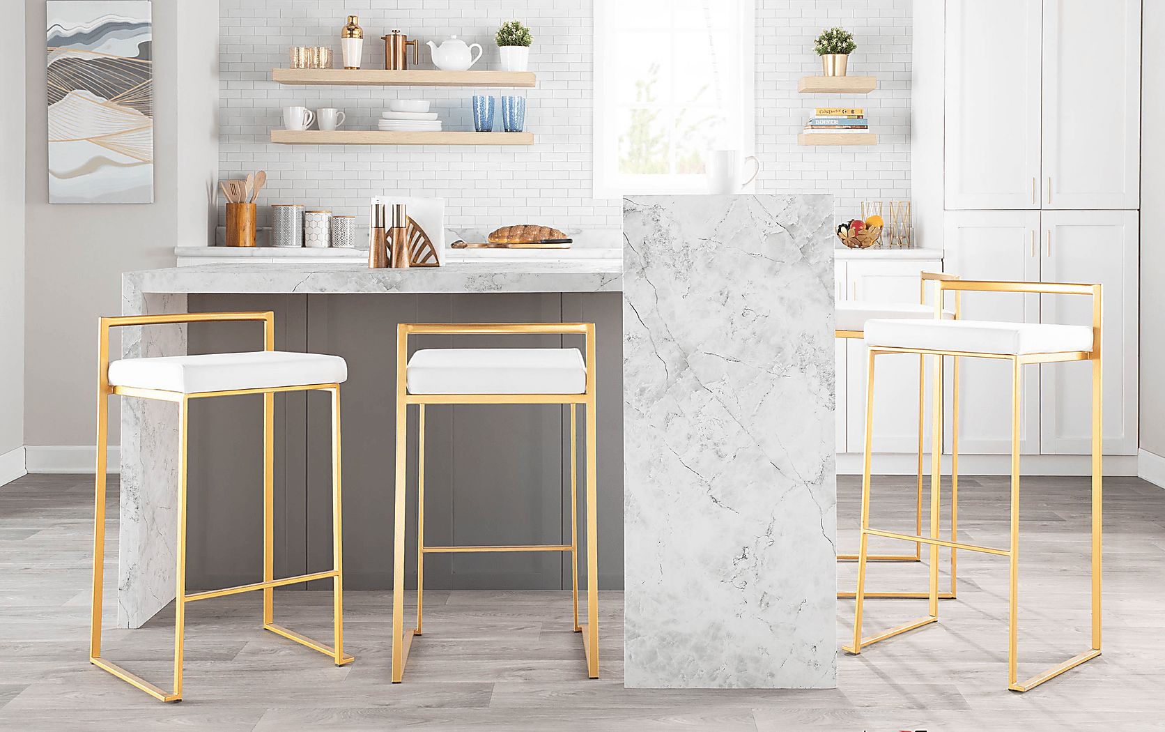 Birdlake II White Barstool, Set of 3 - Thumbnail 5